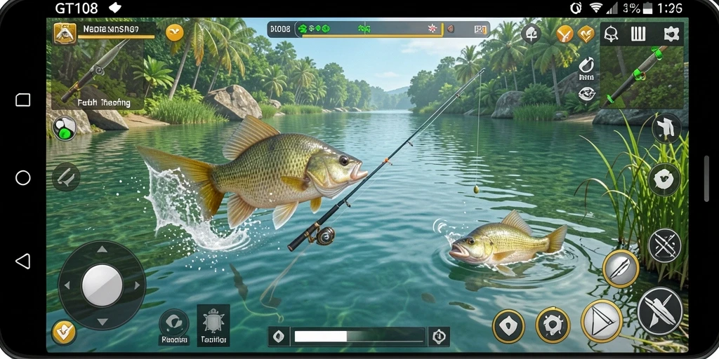 Tampilan gameplay GT108 yang menakjubkan dengan aksi memancing seru.