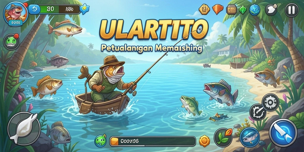 Tampilan gameplay ULARTOTO dengan aksi memancing yang seru.
